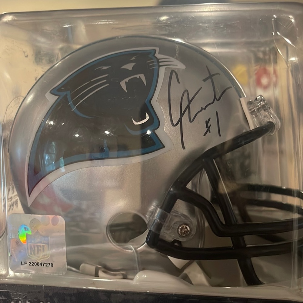 Signed cam newton mini helmet
